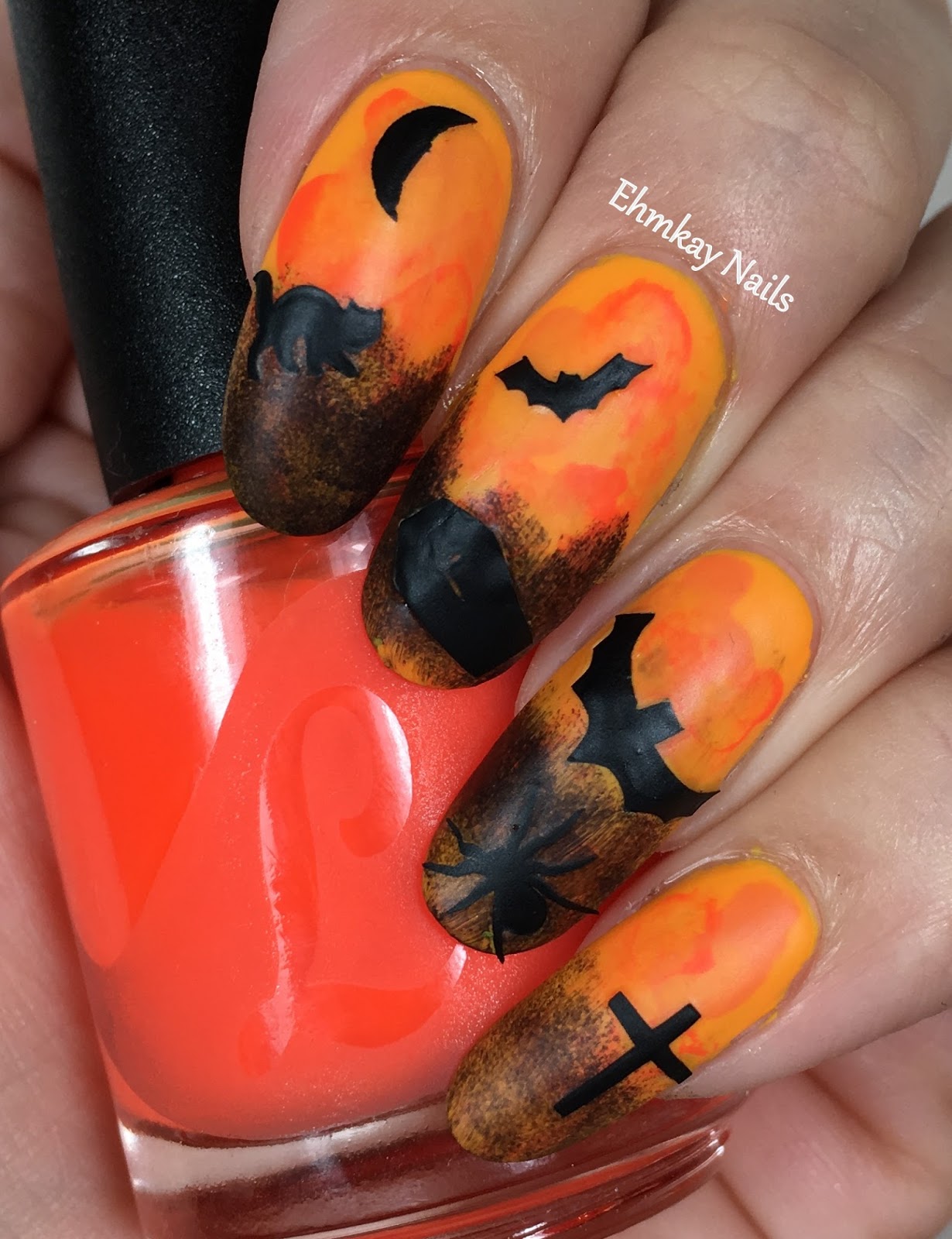 ehmkay nails Halloween Nail Art with Halloween Spooky Stickers from