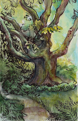 watercolor bridal veil tree maple moss