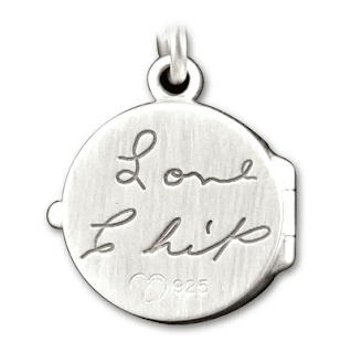 Sterling Silver Circle Locket with Love Note Handwriting