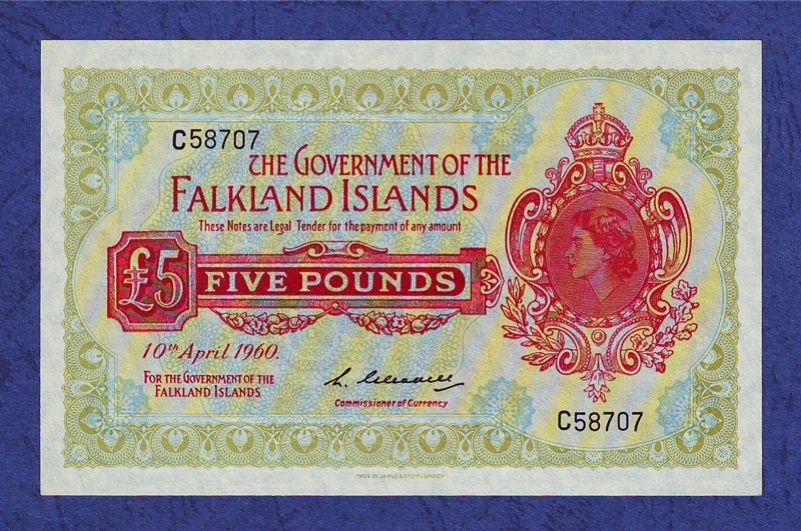 Falkland Islands banknotes 5 Pounds note of 1960 Queen Elizabeth II