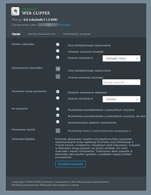 Nożyczki sieciowe Evernote - ustawienia