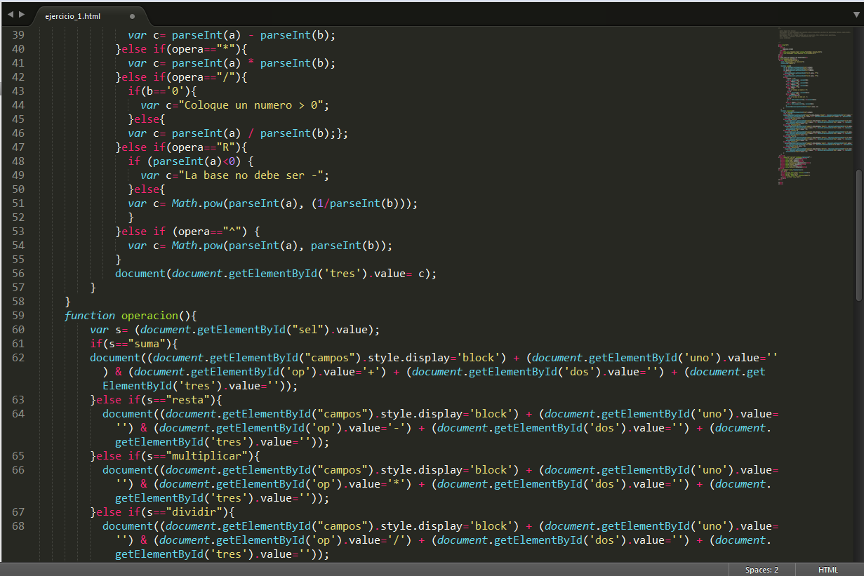 BASES DE DATOS : CÓDIGO HTML DE CALCULADORA HECHA CON JAVASCRIPT