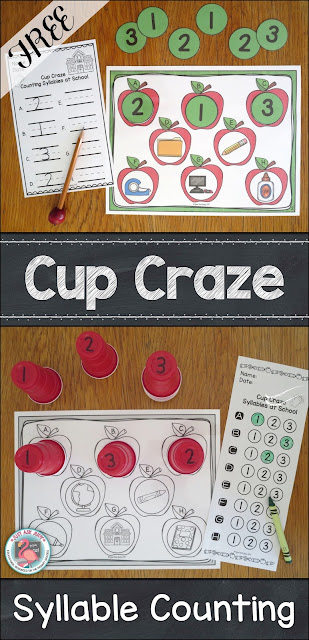Try out the Cup Craze activity with this free kindergarten and first grade phonological awareness resource for counting one, two, and three syllables. Try out the Cup Craze activity with this free kindergarten and first grade phonological awareness resource for counting one, two, and three syllables.