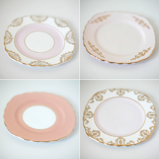 pink and gold tea plates