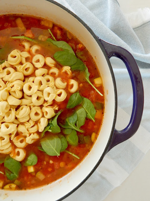 Cheese Tortellini Minestrone Soup...a delicious, healthy and hearty soup! Full of vegetables, stock, tomatoes and of course cheese tortellini. Everyone loves this winter/spring meal. (sweetandsavoryfood.com)