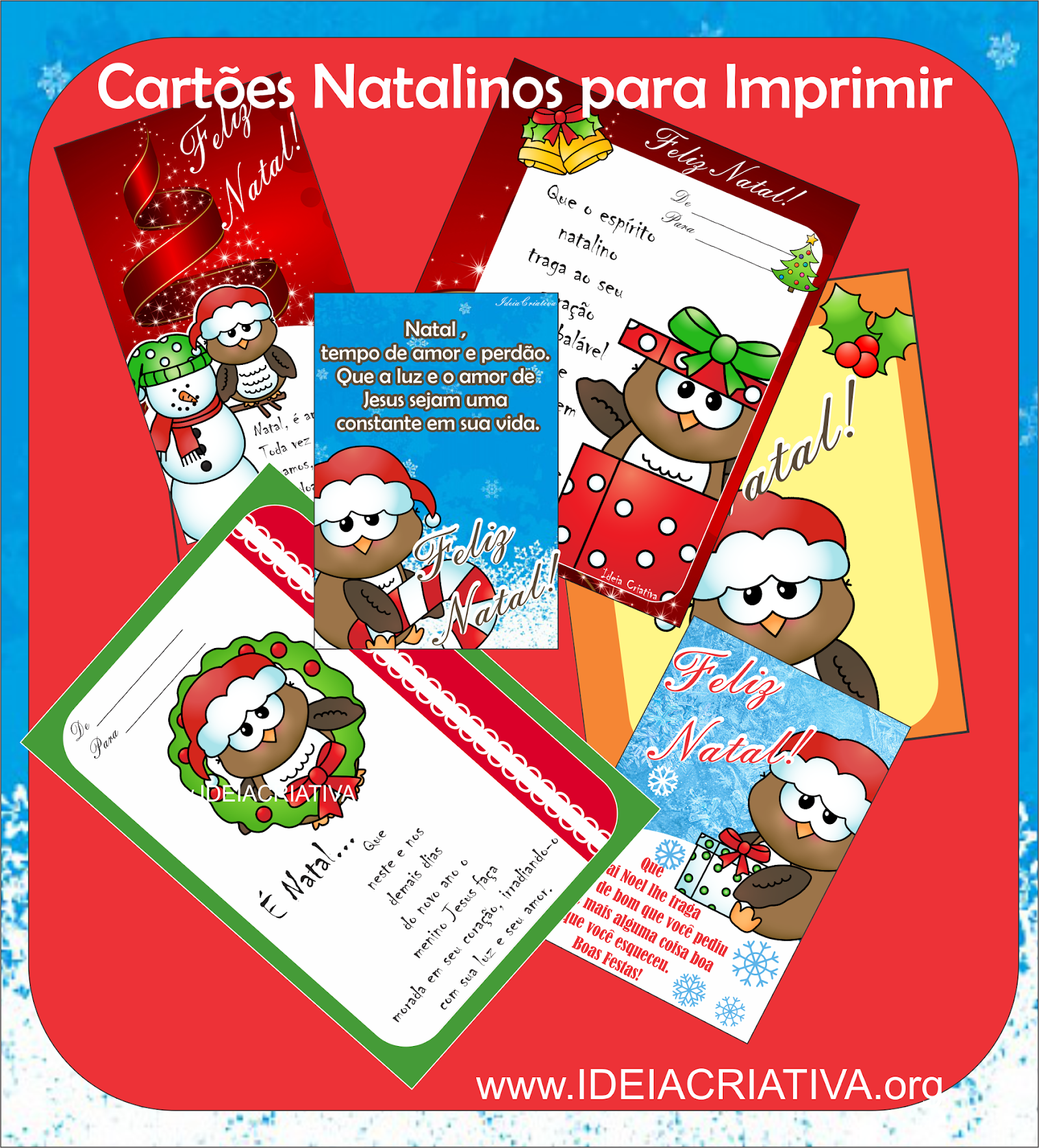 Cartões de Natal para Imprimir Grátis Corujinhas Natalinas