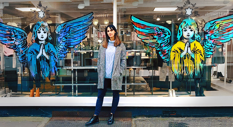 Hark - a street art installation of an angel in Southwold by artist James Straffon
