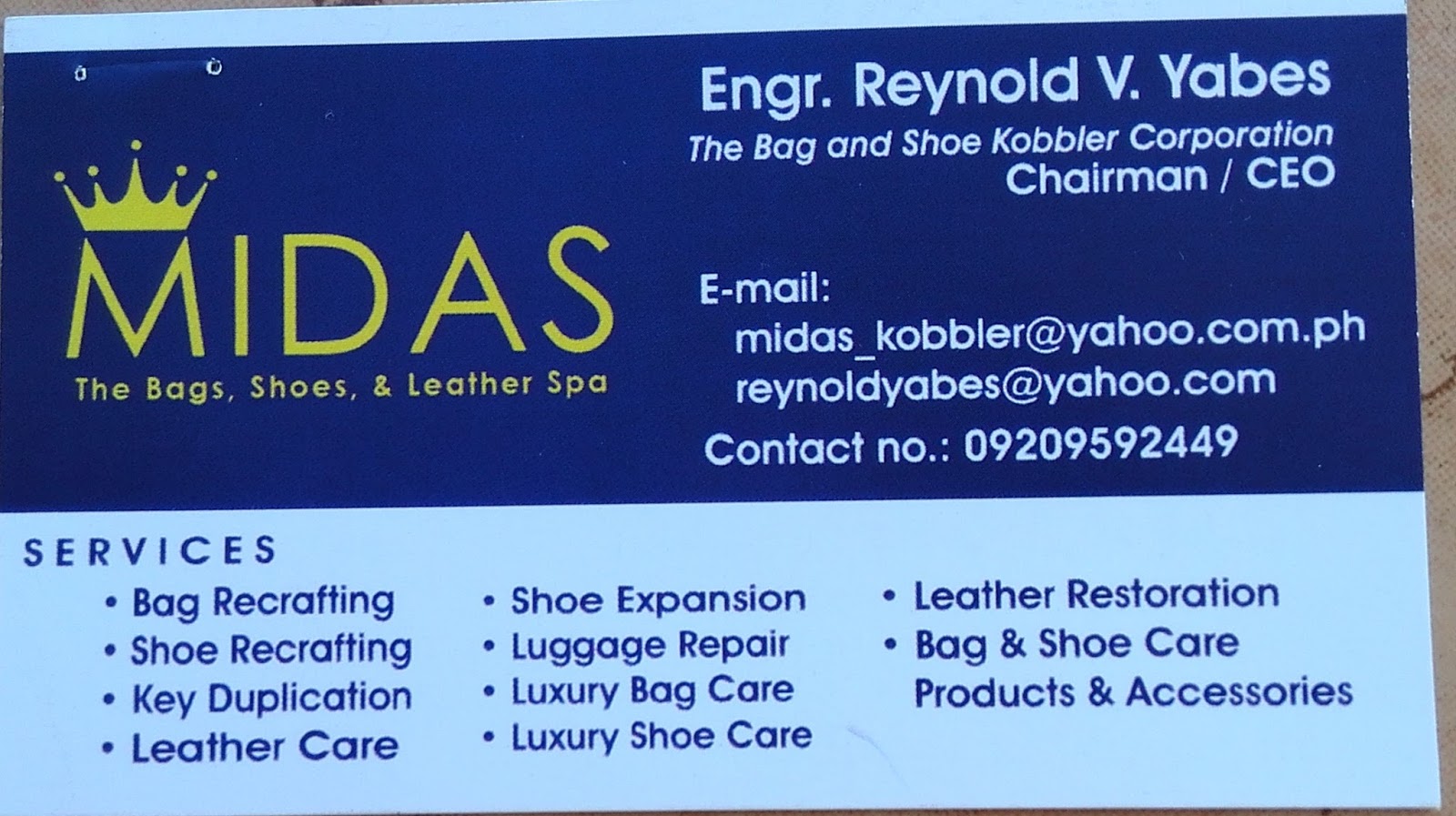 Philippine Franchise Business MIDAS The Bags, Shoes and Leather Spa