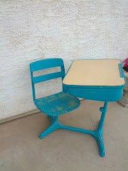 Teal and yellow school desk- SOLD