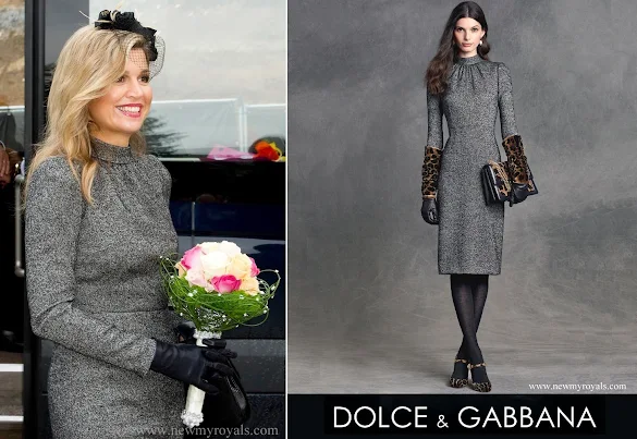 Queen Maxima wore Dolce and Gabbana Microprint Wool Sheath Dress