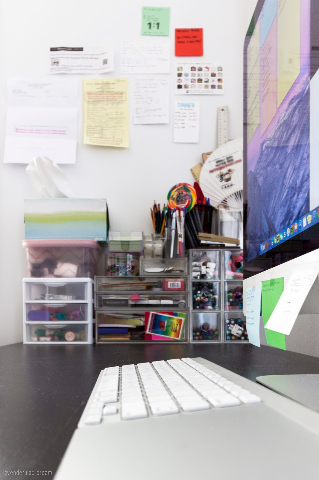Inspiration & Notes wall, Muji acrylic drawers for organizing stationary