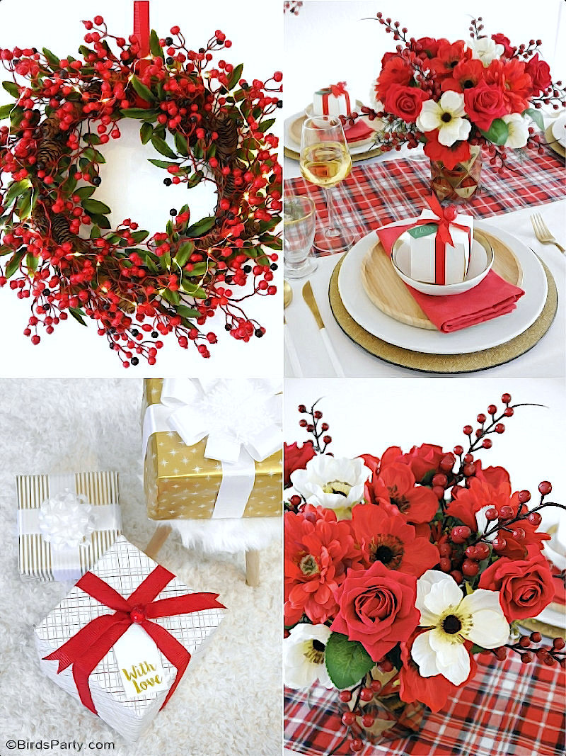 A Modern Plaid Tartan Christmas Table - traditional mixed with modern ideas to create a warm, cozy and inviting tablescape for the holidays! by BirdsParty.com @birdsparty #christmas #holidaytable #christmastable #tartantable #plaidtable #redchristmas #christmastablescape #christmasplaid #christmastartan #christmascheck #christmasholidaystable #holidaytablescape #traditionalchristmas