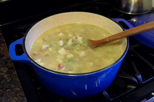 Soup being brought up to a boil.