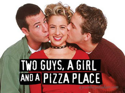 two guys a girl and a pizza place