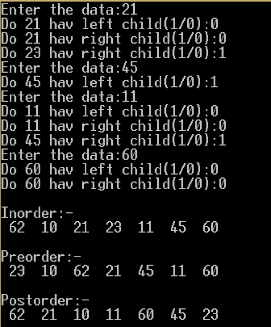 C Programs: C program for Binary tree with Inorder, Preorder, Postorder ...