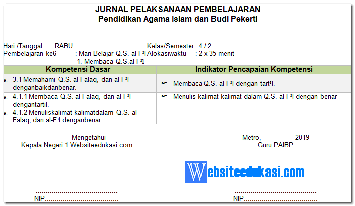 Jurnal Pai Kelas 4 Sd Mi Semester 2 K13 Revisi 2018