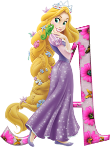 Abecedario de Rapunzel con Flores Rosadas. Rapunzel Alphabet with Pink Flowers.