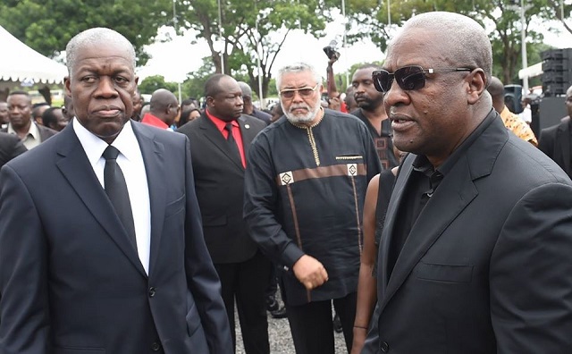 From Left: Vice President Amissah-Arthur, Former President JJ Rawlings, Current President John D. Mahama From Left: Vice President Amissah-Arthur, Former President JJ Rawlings, Current President John D. Mahama