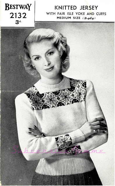 The Vintage Pattern Files: Free 1940s Knitting Pattern Bestway Womens Fair Isle Jumper