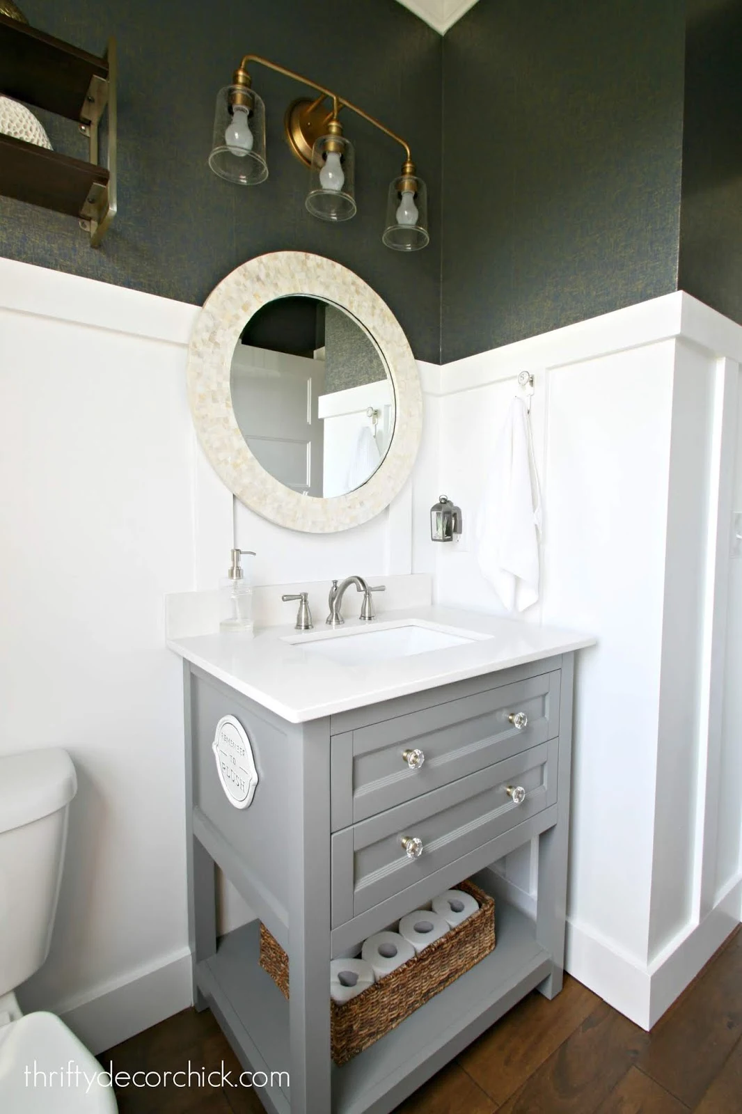 Gray vanity light counter bathroom