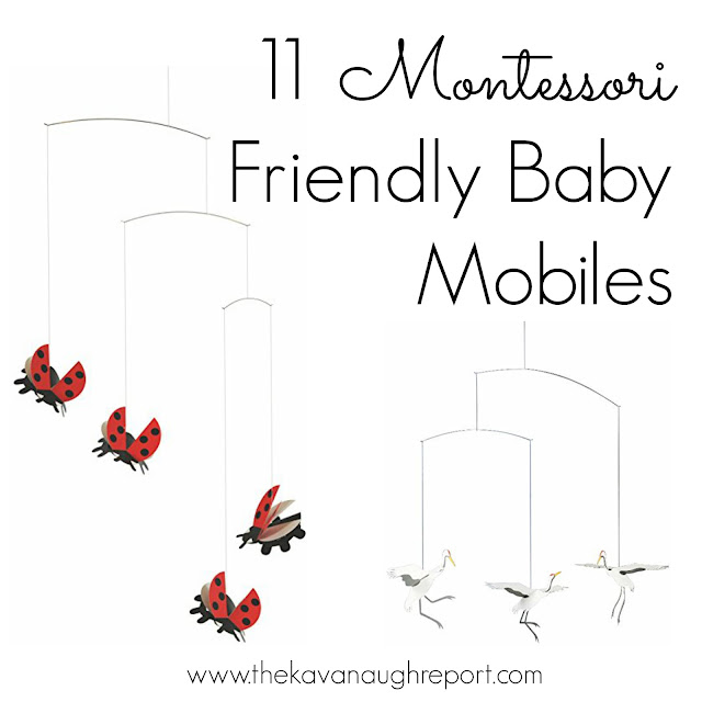 Montessori baby mobiles are perfect for infant development. Here are 11 Montessori friendly mobiles that can be used in addition to the traditional visual series.