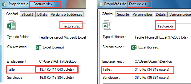 Taille classeur xlsx