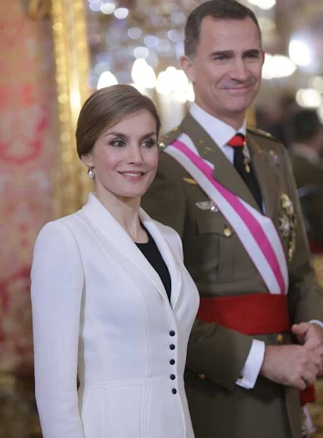King Felipe VI of Spain and Queen Letizia of Spain attended the 'Pascua Militar' ceremony at the Royal Palace
