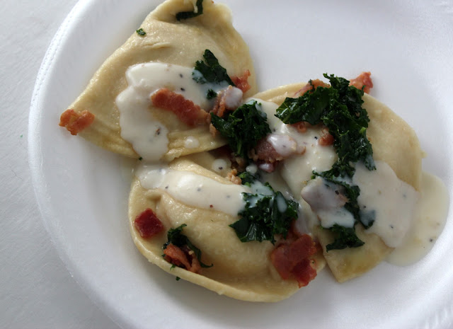 This Easy Pierogies with Bacon and Kale in Cream Sauce takes just minutes to whip up!