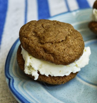 Ice cream sandwiches with ginger molasses cookies and pineapple coconut ice cream