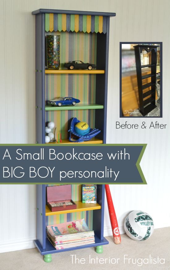 Small Bookcase Makeover with Big Boy Personality