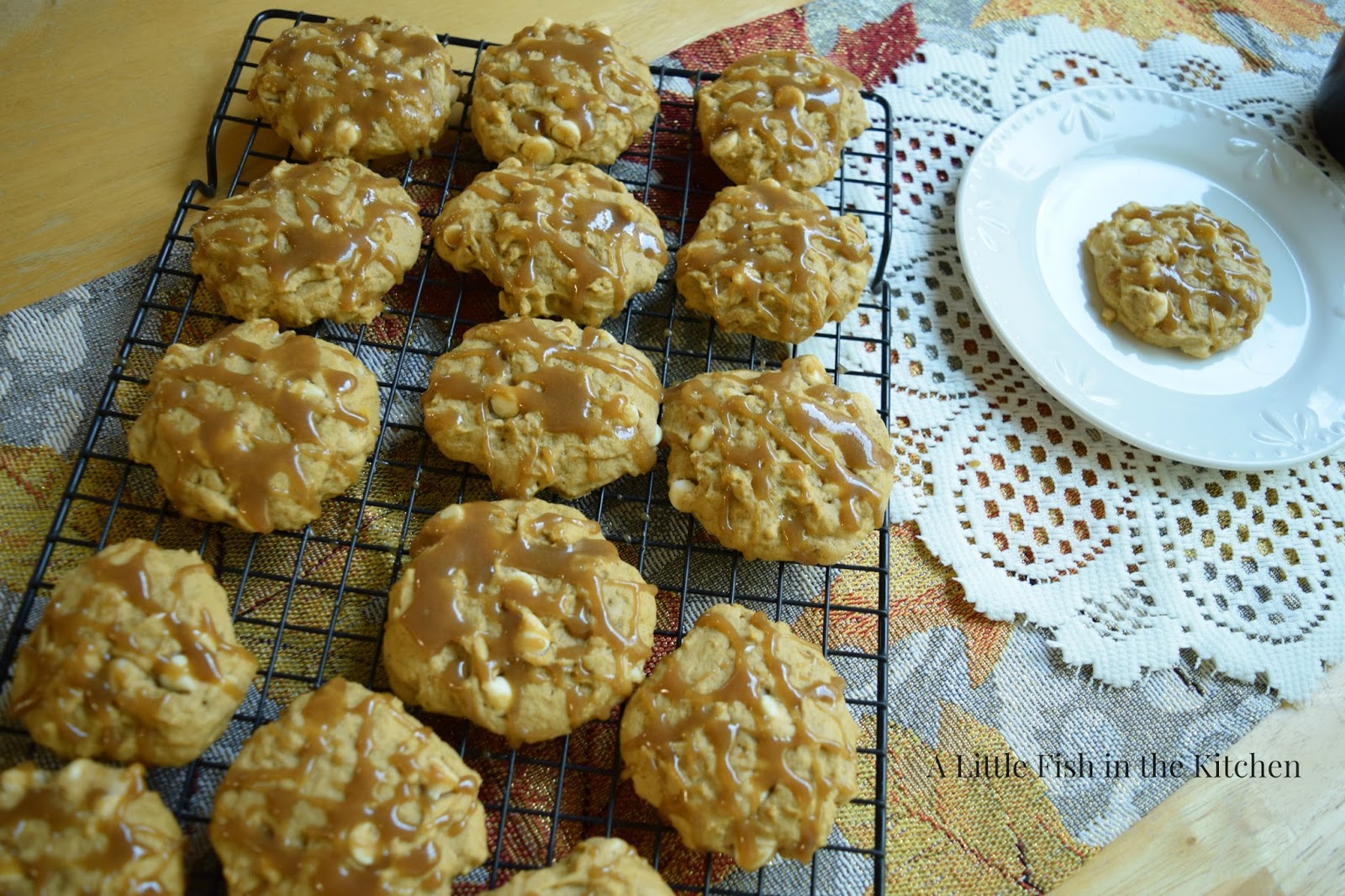 Pumpkin Spice Latte Cookies with Easy Caramel Sauce A Little Fish in