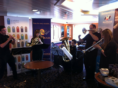 Pure Brass entertaining passengers in the bar on MV Hamnavoe