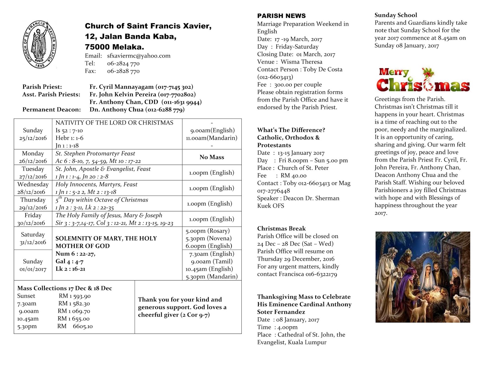 St. Francis Xavier's Church, Melaka Parish Bulletin Week 52