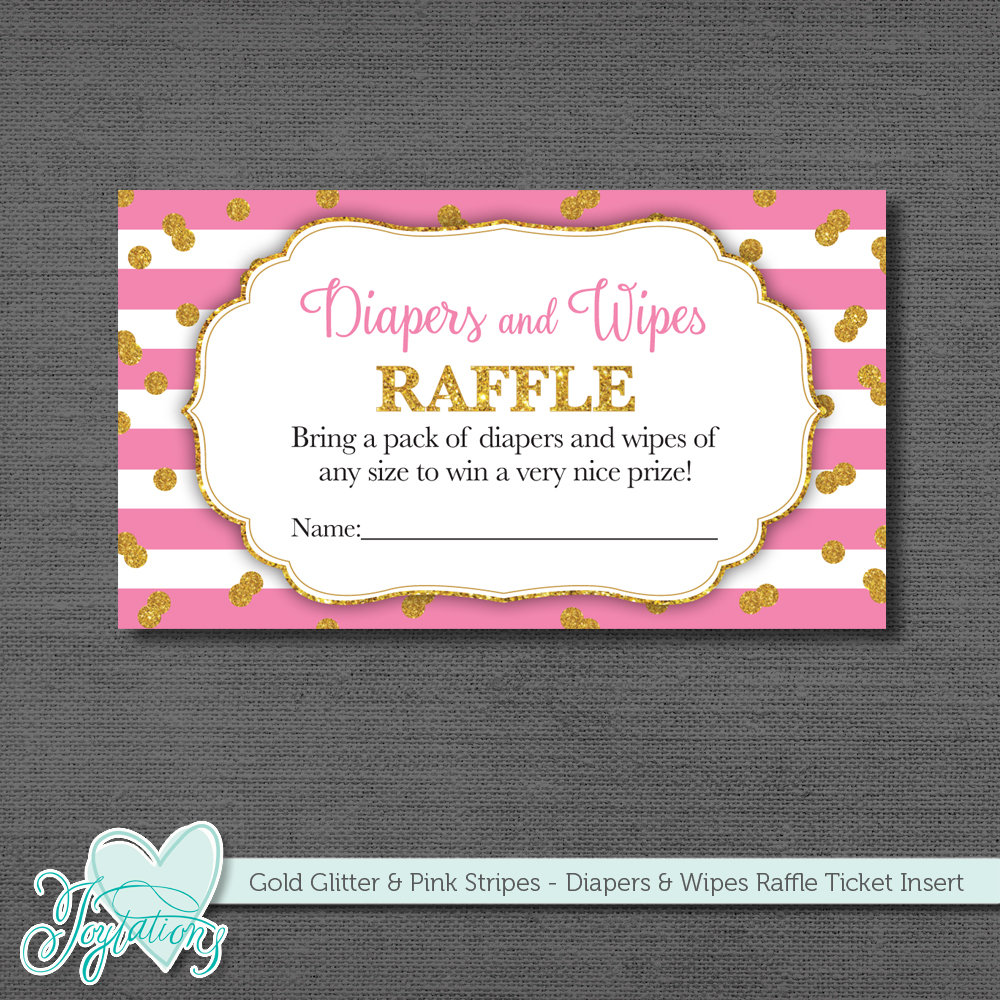 Joytations Gold Glitter and Pink Stripes Diapers and Wipes Raffle