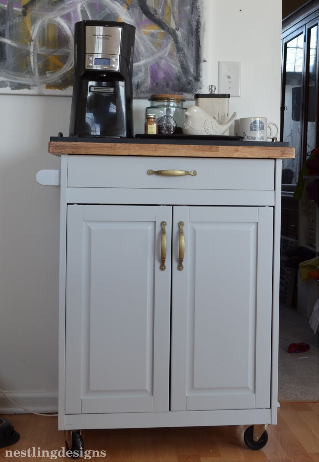 Nestling One Room at a Time Kitchen Cart turned Coffee Bar DIY