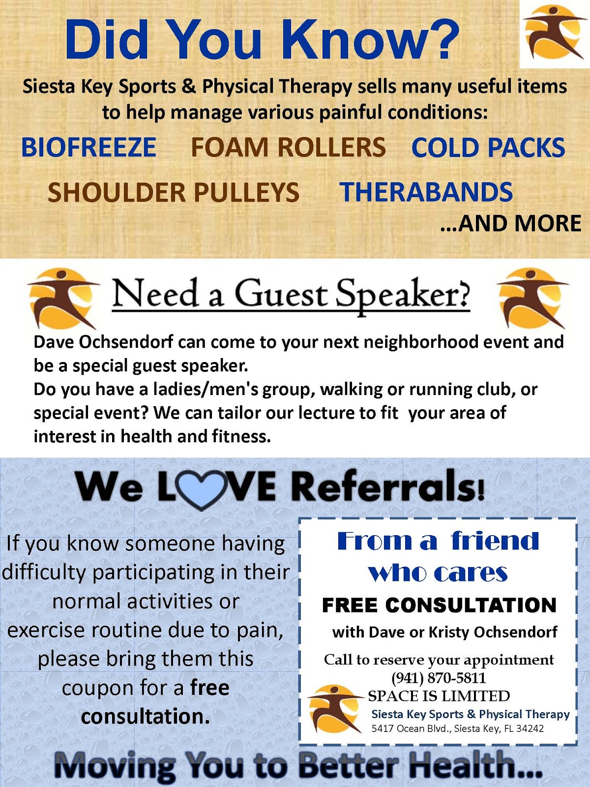Siesta Key Sports & Physical Therapy Coupon for a FREE Consultation