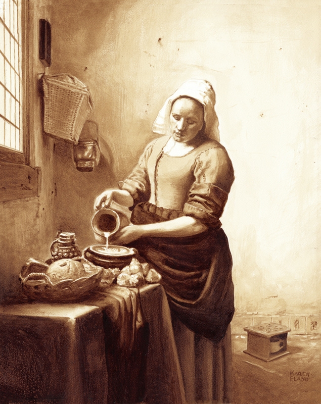 16-Vermeer-The-Milkmaid-Karen-Eland-Coffee-and-Water-Recreate-Famous-Paintings-with-a-Difference-www-designstack-co