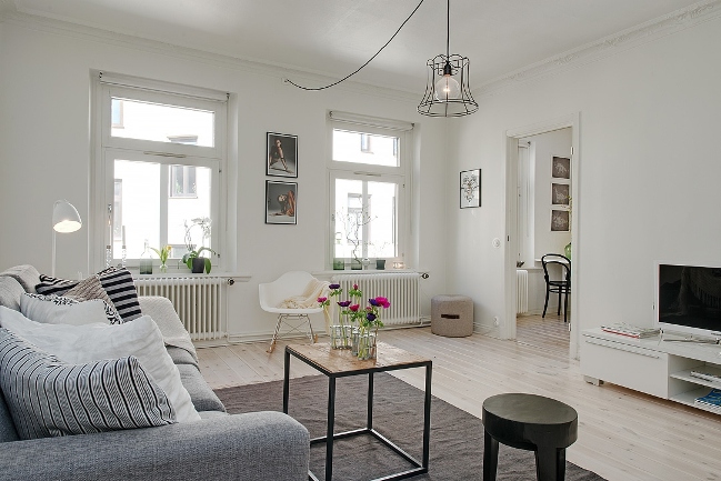 Salón escandinavo tonos neutros