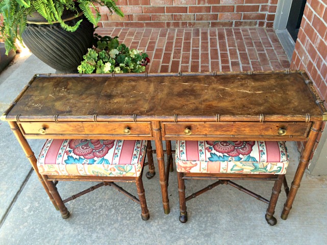 Hekman Bamboo Hall Table With Stools Craigslist Score Dimples