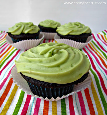 Avocado frosting on a chocolate cupcakes