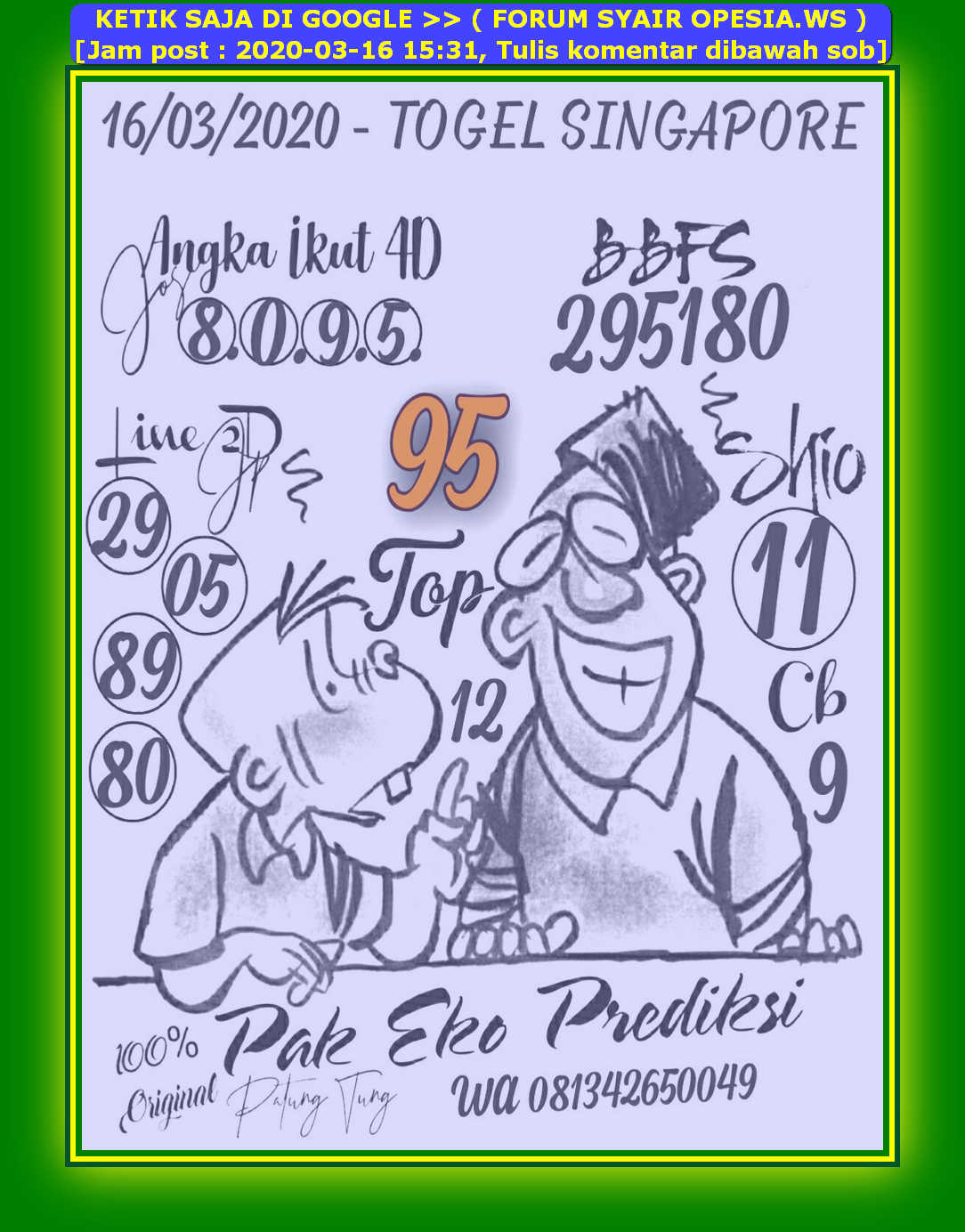 1 New Message Kode Syair Singapore 16 Maret 2020 Forum Syair Togel Hongkong Singapura Sydney