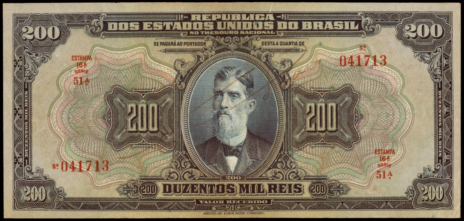 Brazil Banknotes 200 Mil Reis bank note 1925 President Prudente de Morais