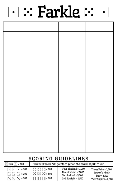Farkle Score Sheet Printable
