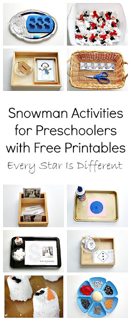 Snowman learning activites for preschoolers with free printables.