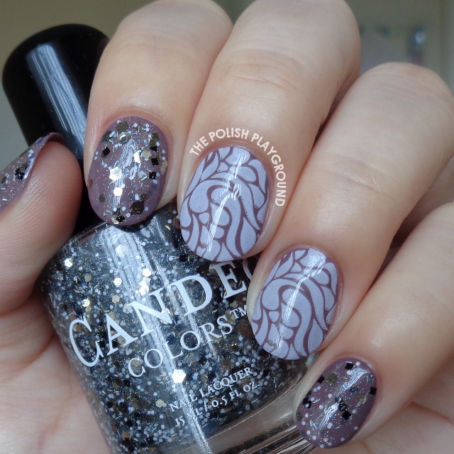 Purple Brown and Light Pink Stamping Nail Art