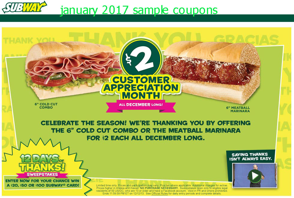 Free Promo Codes and Coupons 2023: Subway Coupons