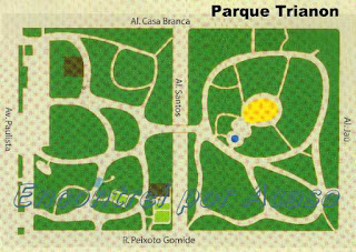 Planta do Parque Trianon com suas duas partes cortadas pela alameda Santos.