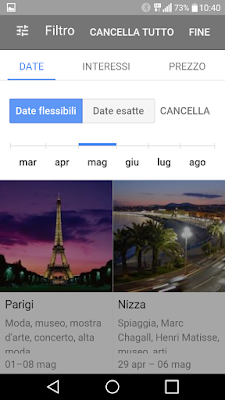 Scelta delle Date Flessibili sulla schermata di Google Destinations.