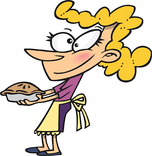 Clipart image of a woman holding a pie