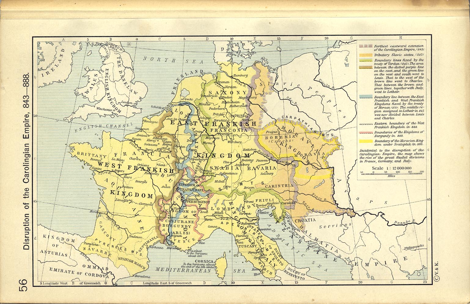 Historische kaarten Europa Kaart Europa tijdens Karel de Grote in 814 en Karolingische Rijk